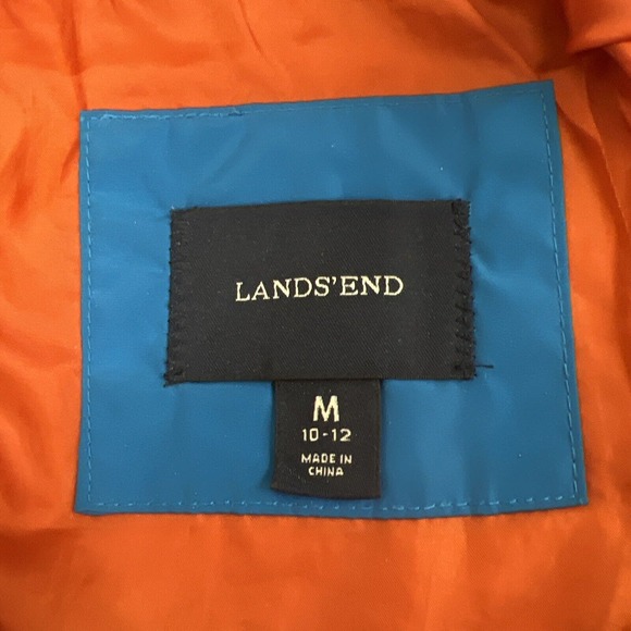 Lands End Medium Weight Hooded Boys Jacket Size M 10-12 Blue & Orange FS Charity - Picture 6 of 10